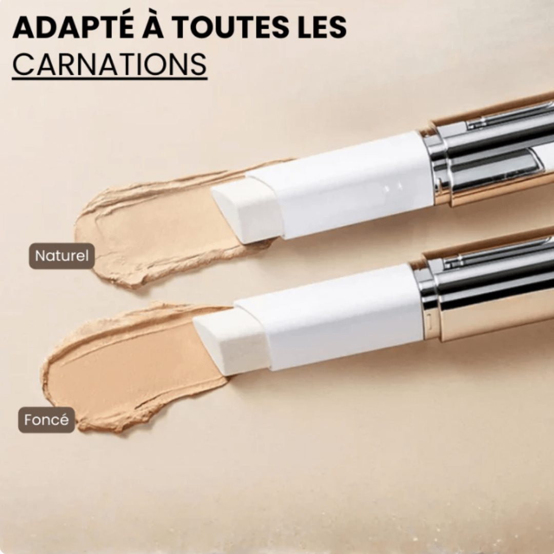 Fond de teint adaptatif Harmonea texture légère | fond de teint appliqué sur peau naturelle | résultat maquillage teint uniforme | flacon fond de teint Harmonea produit | fini lumineux maquillage visage | application fond de teint sans traces